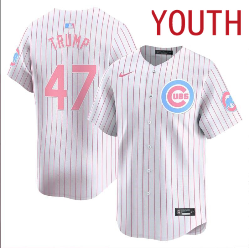 Youth Chicago Cubs #24 Bellinger 47 Trump white with red strips 2024 Nike MLB jersey